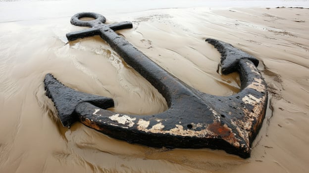 Rusty Anchor on Sandy Beach photo