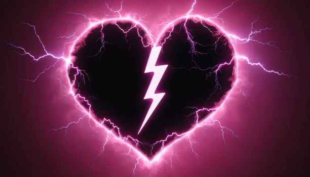Neon Heart with Lightning Bolt in Bright Pink Background Illustrating Love and Passion with Electric Energy and Vibrancy photo