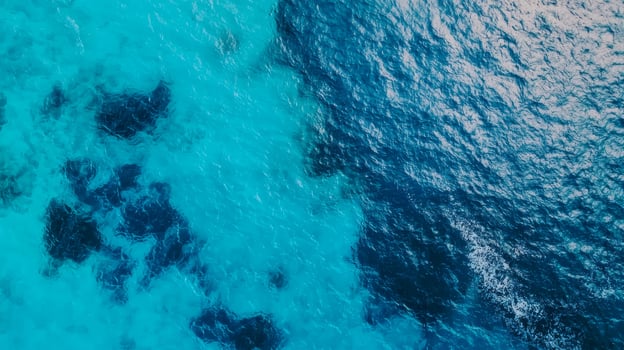 Vibrant blue ocean water with reflective surface patterns. Environmental impact resources damage concept. photo