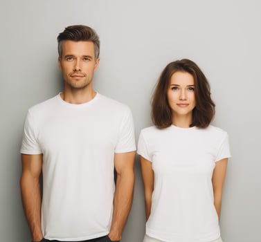Casual portrait of two people in white shirts. photo