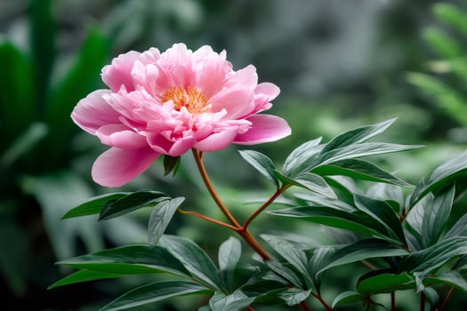 Pink peony flower growing in a garden in springtime photo