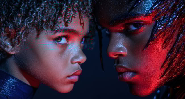 Intense portrait of two young people facing each other photo