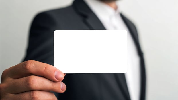Businessman businesswoman businessperson human male female unisex holding show present business card present product logo company credit card mockup empty blank white color id card banner paper market photo