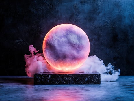 Mystical glowing orb with smoke on a dark background photo