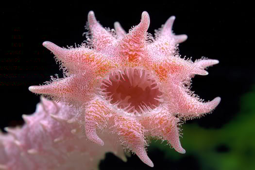 Astonishing pink sea cucumber with visible tentacles and mouth photo
