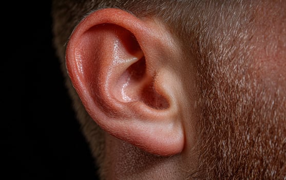 Detailed macro of a mans ear and hair photo
