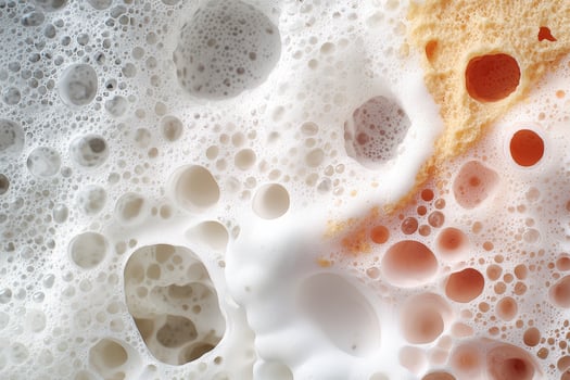 Abstract background of soap foam bubbles with orange hues photo