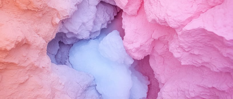 Textured pink and blue pastel cave. Rough rock formation inside a cavern. Abstract geology background. Mineral detail with cold tones. photo