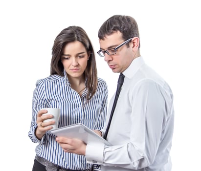 Business people reading documents in a tablet photo