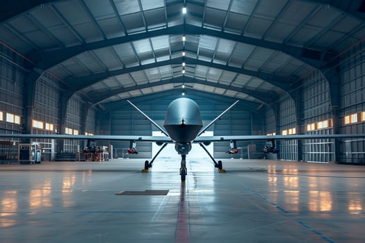 large unmanned military aerial vehicle inside a hangar. drone photo