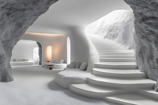 Modern Organic Architecture in a Minimalist Cave-Style Interior Design Space photo