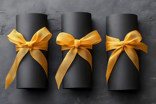 Elegant Black Cylinders with Gold Bows for Luxurious Gift Presentation photo