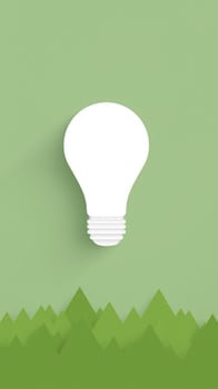 Green light bulb on green background with mountains illustration photo