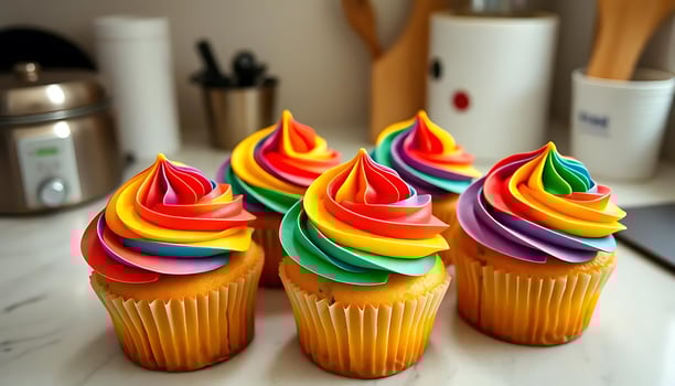 Colorful Rainbow Cupcakes Sweet Treats for Celebrations and Special Occasions photo