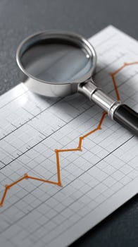 Magnifying glass on a business graph stock photo