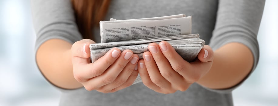 Woman holding newspaper in hands photo