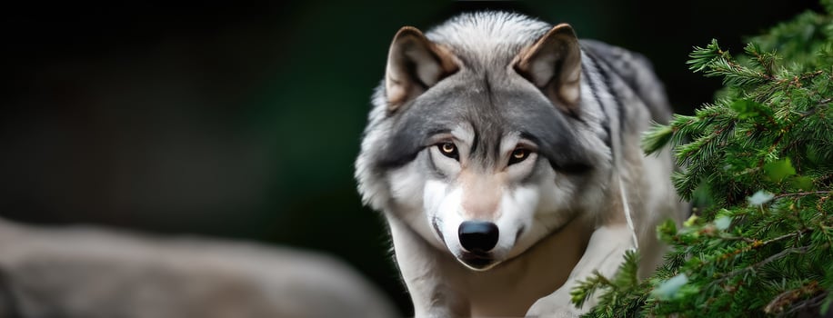 A wolf is walking through the woods photo