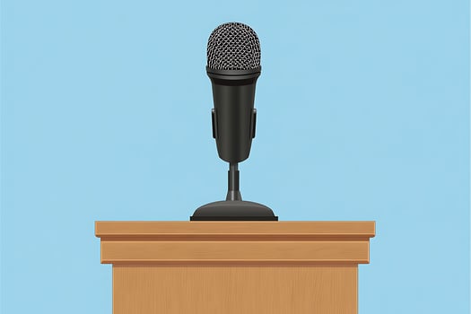 Professional Microphone on Wooden Podium Ideal for Public Speaking and Presentations photo