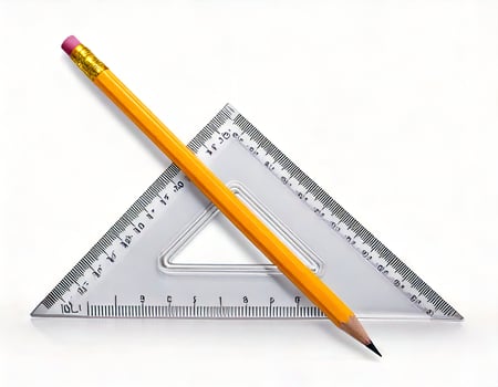 Triangle ruler with pencil on white background photo