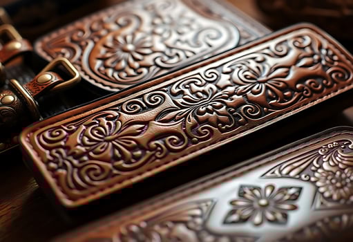 close up of a leather case on a table photo