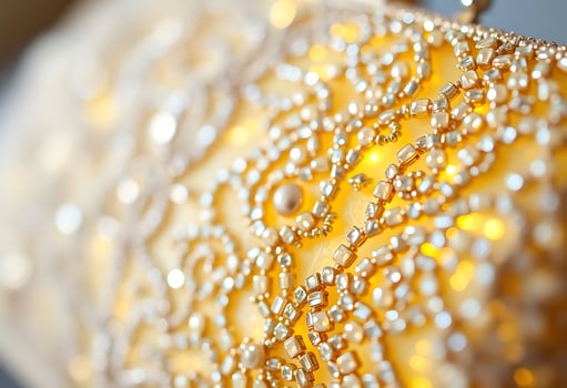 close up of a yellow beaded purse photo