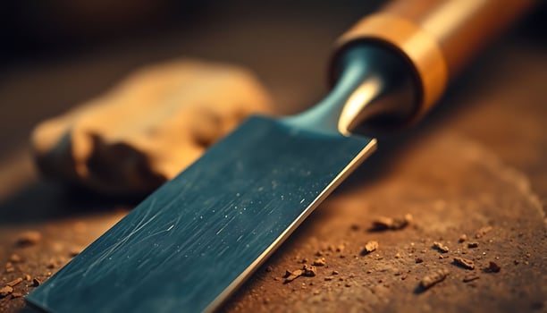 knife on a table with a rock in the background photo