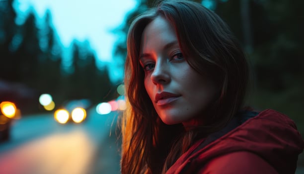 Candid portrait of a woman urban street lifestyle photography evening glow intimate perspective photo