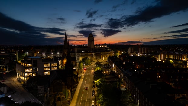 07-05-2025 Leeds, United Kingdom. Leeds City Central Showing Parkinson Building at Dusk photo