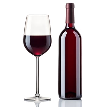 Elegant Red Wine Bottle and Filled Wine Glass photo