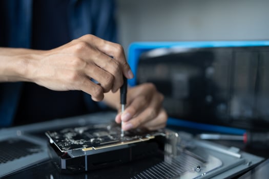 Engineer installing Hardware Equipment Development Facility Engineer Maintenance computer Motherboard Electronic repair shop technology business photo
