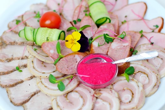 meat with horseradish Bavarian snack with smoked country ham with freshly grated horseradish on hearty farmhouse bread photo