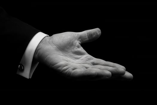 Elegant hand gesture in black and white, symbolizing invitation or offering photo