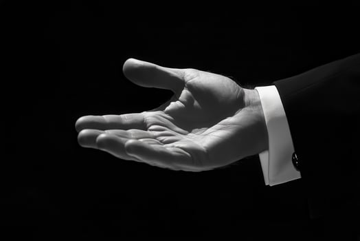 Black and white image of a man's hand photo