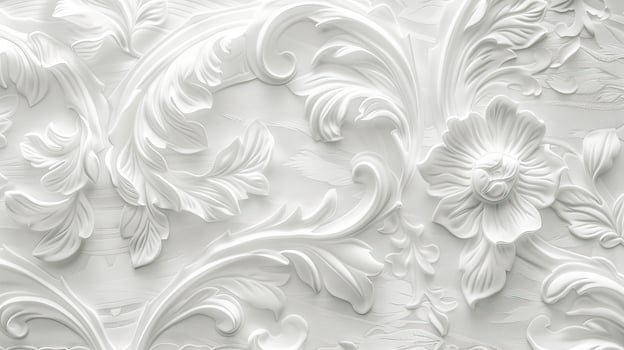 Elegant White Floral Relief Design on Textured Background photo