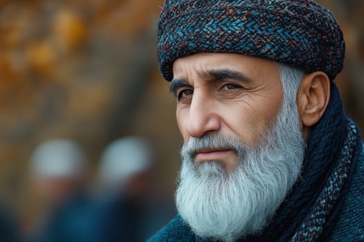 Mature Man with Gray Beard Contemplating Outdoors in Autumn photo