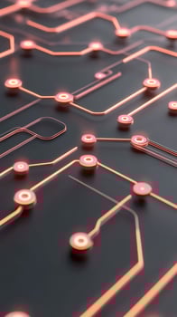 Glowing network structure over dark surface. Light paths connect bright nodes. Neural networks illustration. photo