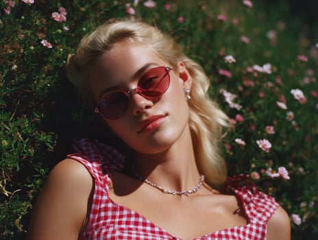 Summer style inspiration women in floral dress outdoor garden fashion photography bright natural setting close-up view photo