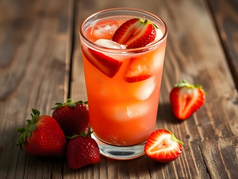 Refreshing Strawberry Lemonade with Ice and Fresh Strawberries photo