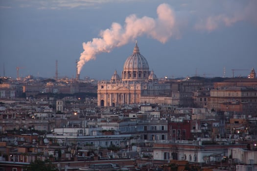 White smoke from the chimney. It indicates that the Pope has been elected. photo