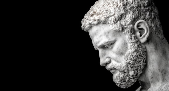 Marble bust of a bearded man against a black background photo