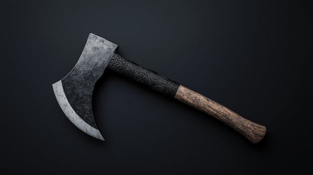 Menacing viking battle axe with ornate handle detail photo