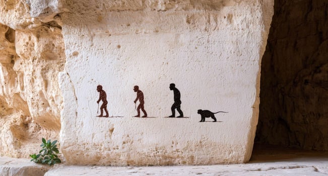 Evolution of man concept painted on a rock wall photo