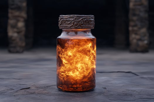 Mystical potion bottle with swirling fire inside photo