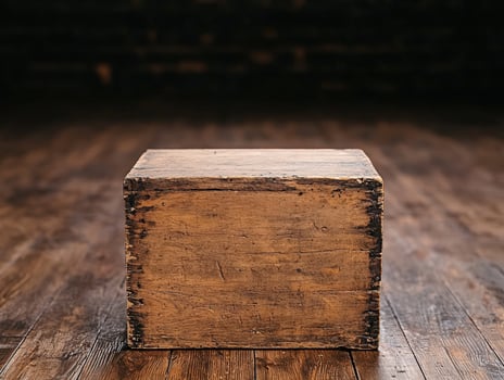 Rustic wooden box on a weathered wood floor photo