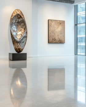 Modern art gallery featuring sculpture and painting photo