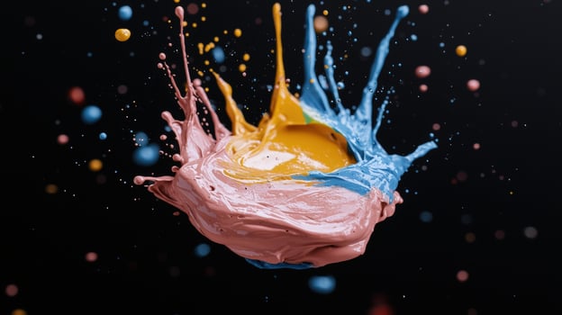 Colorful paint explosion with dynamic drips and splashes photo