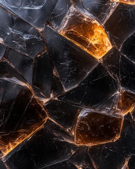 Abstract dark stone texture with glowing amber veins photo