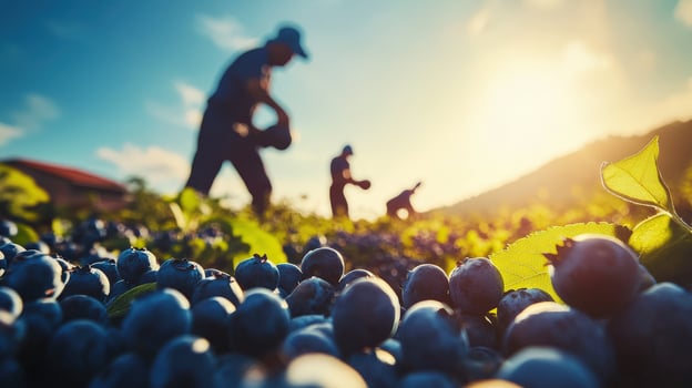 A sunny day of blueberry harvesting. photo