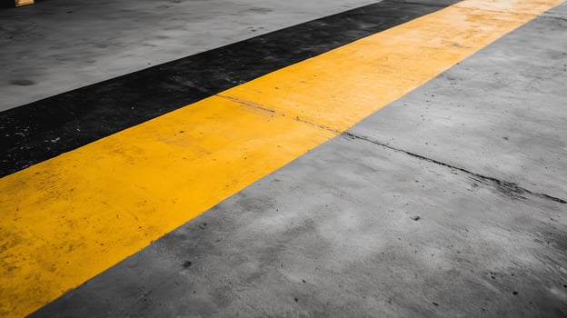 Concrete loading dock with distinct pallet marks and yellow safety line for cargo handling photo