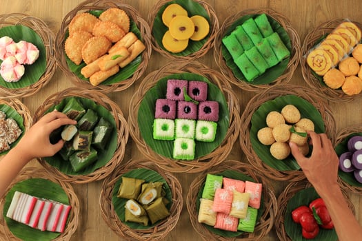 Jajan Pasar Festive Various Colorful Jajan Pasar, Traditional Indonesian Snack. photo